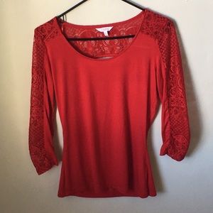 Candies Red Top with Lace Sleeves